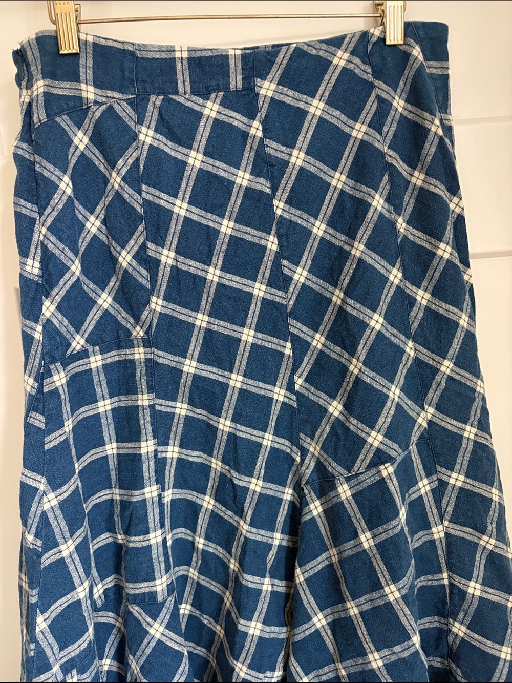 VTG Lauren Ralph Lauren Blue Patchwork Plaid Midi Skirt - Picture 5 of 15